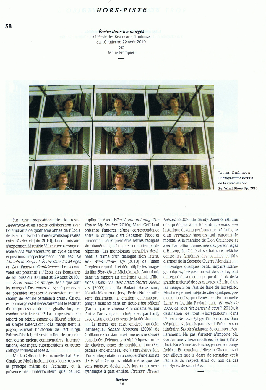 Article de marie Frampier pour ZroDeux (automne 2010)